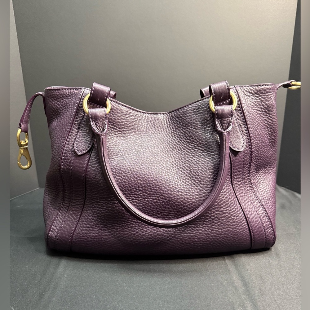 Cole Haan Pebbled Leather Purple Aubergine Purse Tote Bag  Crossbody Satchel
